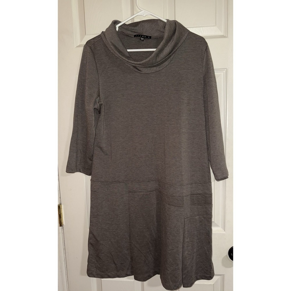 Tiana B Women's XL Cowl Neck Dress Gray 3/4 Sleeve Casual Workwear Drop Waist